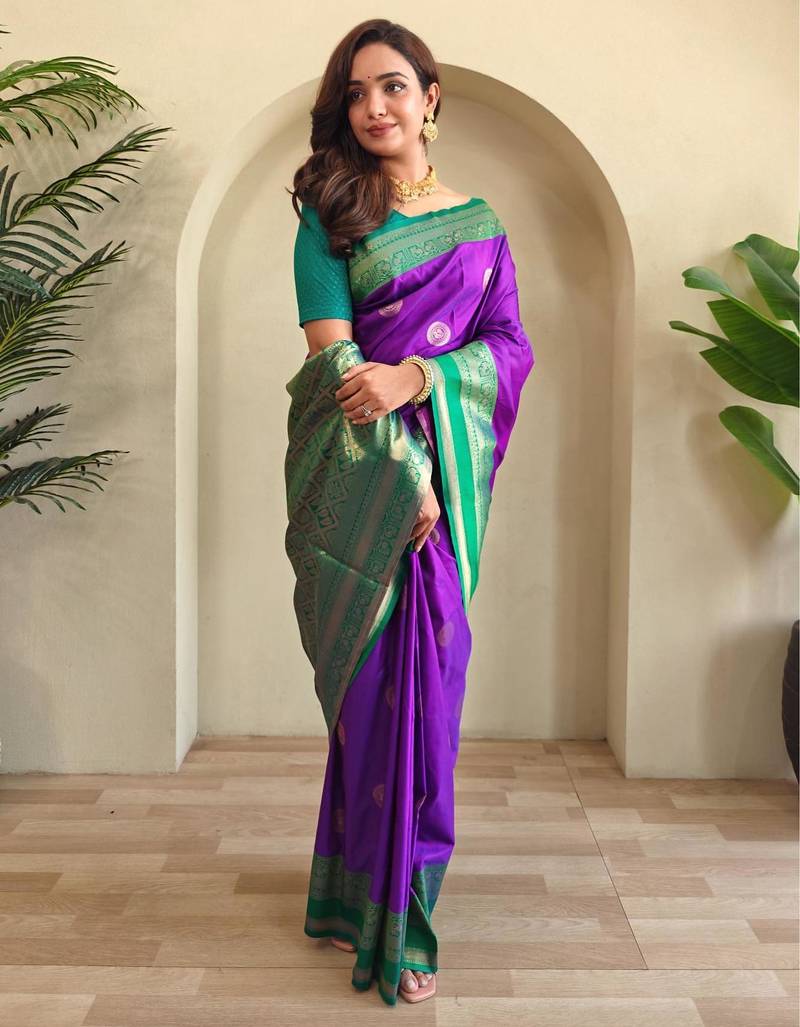 Purple art silk  woven saree