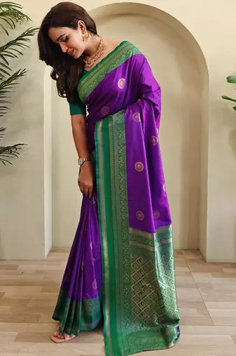 Purple art silk  woven saree