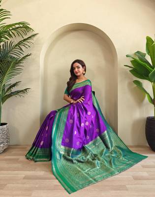 Purple art silk  woven saree 4