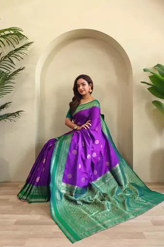 Purple art silk  woven saree