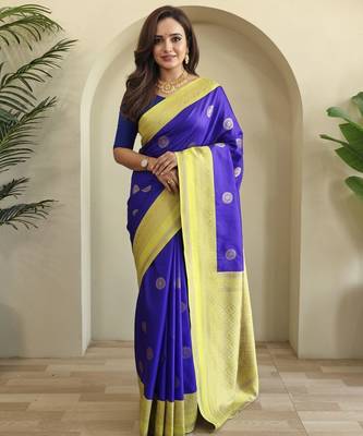 Royal blue art silk  woven saree 1