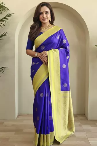 Royal blue art silk  woven saree