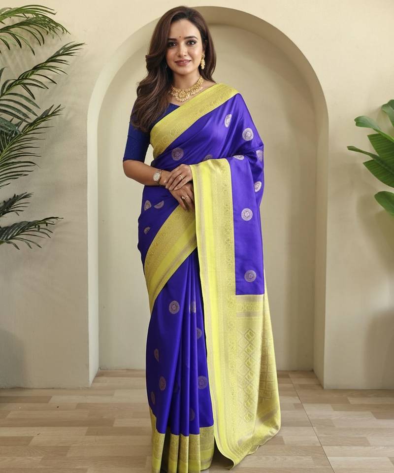 Royal blue art silk  woven saree