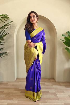 Royal blue art silk  woven saree 2