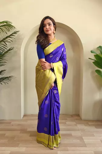 Royal blue art silk  woven saree