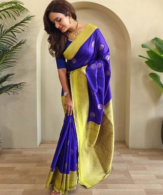 Royal blue art silk  woven saree 3