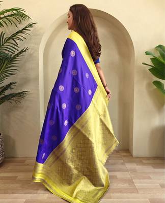 Royal blue art silk  woven saree 4