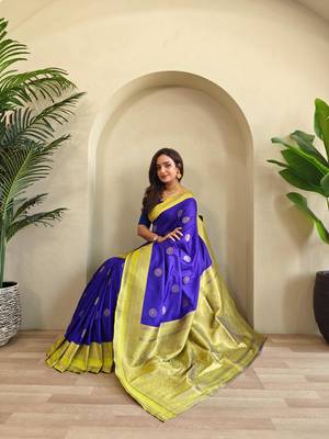 Royal blue art silk  woven saree 5