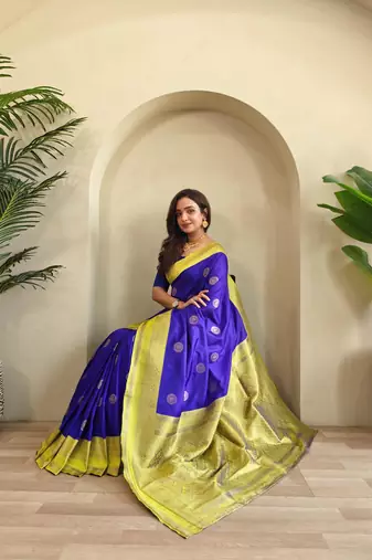 Royal blue art silk  woven saree