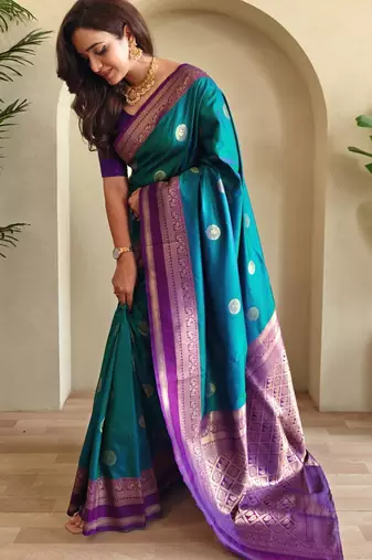 Teal art silk  woven saree