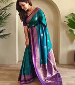 Teal art silk  woven saree