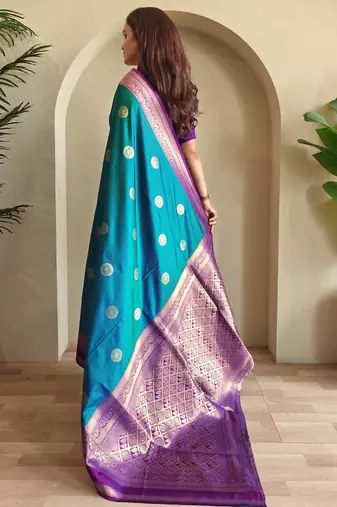 Teal art silk  woven saree