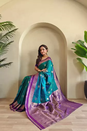 Teal art silk  woven saree