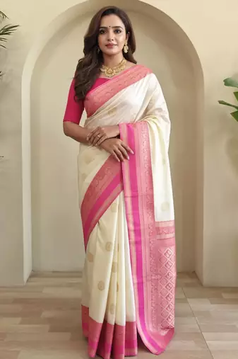 White art silk  woven saree