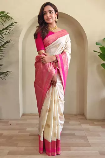 White art silk  woven saree