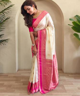 White art silk  woven saree 3