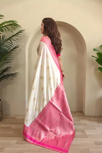 White art silk  woven saree