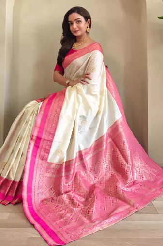 White art silk  woven saree