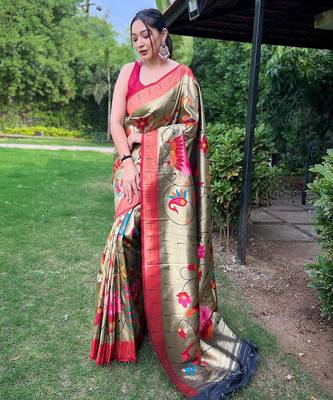 Black art silk  woven saree 1