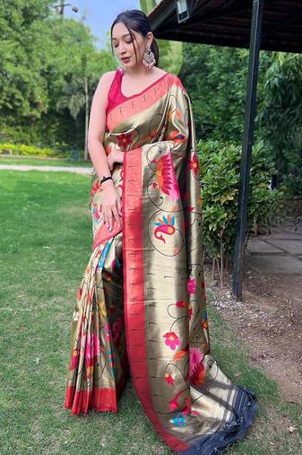 Black art silk  woven saree