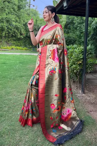 Black art silk  woven saree