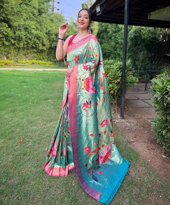 Green art silk  woven saree 1