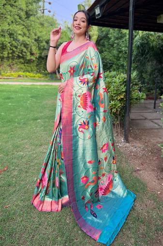 Green art silk  woven saree