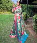 Green art silk  woven saree