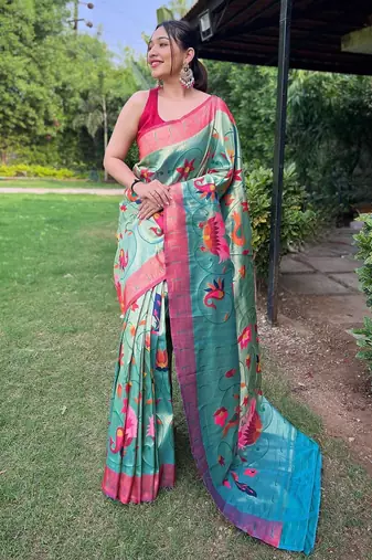Green art silk  woven saree