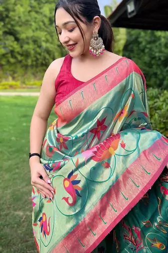 Green art silk  woven saree