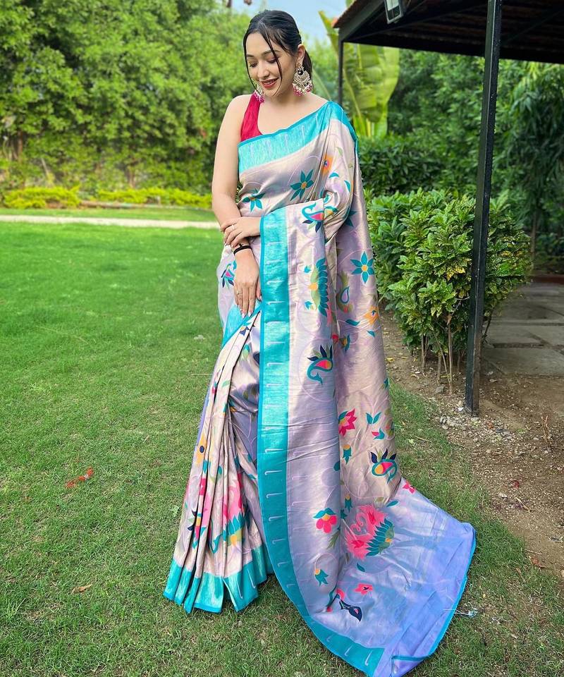 Lavender art silk  woven saree