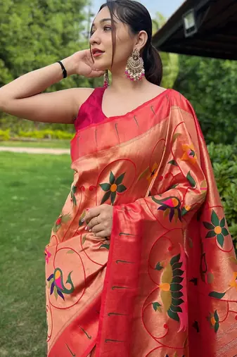 Orange art silk  woven saree