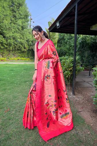 Pink art silk  woven saree