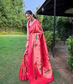 Pink art silk  woven saree