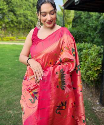 Pink art silk  woven saree 2