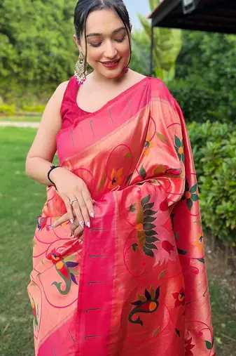 Pink art silk  woven saree