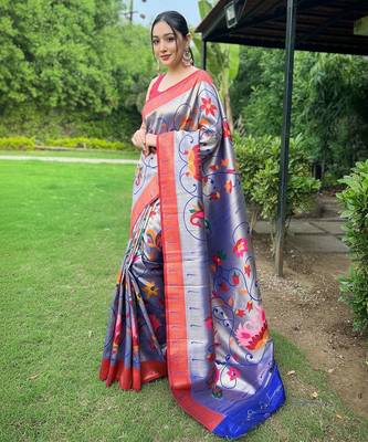 Purple art silk  woven saree 1