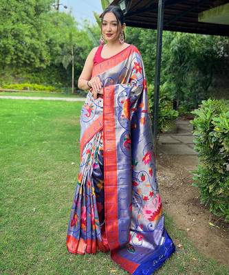 Purple art silk  woven saree 2