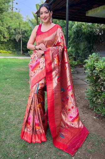 Red art silk  woven saree