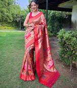 Red art silk  woven saree