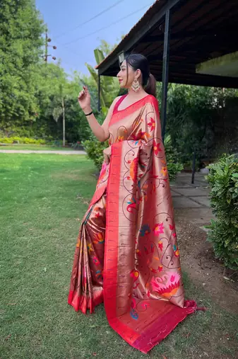 Red art silk  woven saree