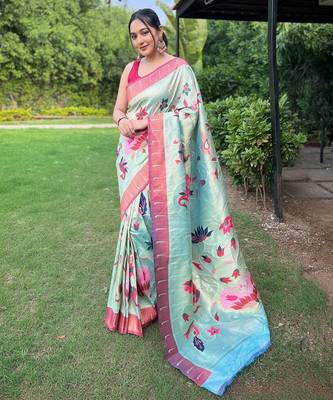 Sky blue art silk  woven saree 1