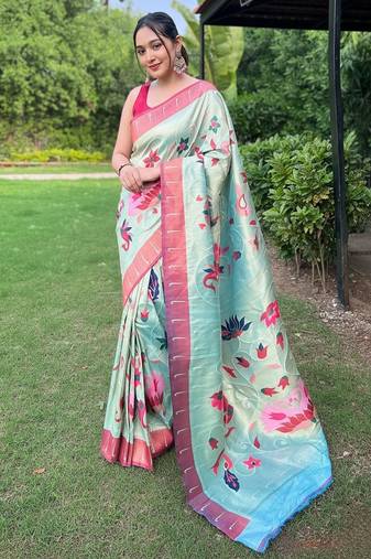 Sky blue art silk  woven saree