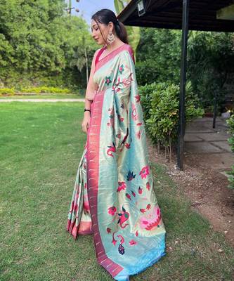 Sky blue art silk  woven saree 2