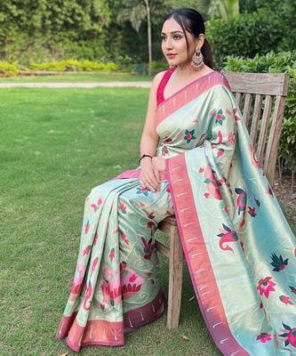 Sky blue art silk  woven saree 3