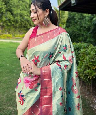 Sky blue art silk  woven saree 4