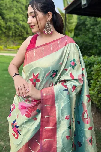 Sky blue art silk  woven saree