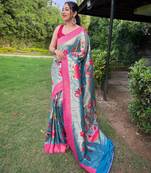 Teal art silk  woven saree