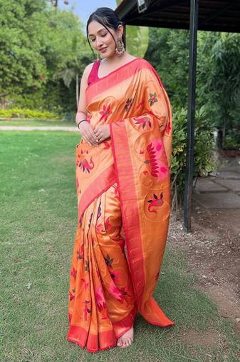 Yellow art silk  woven saree