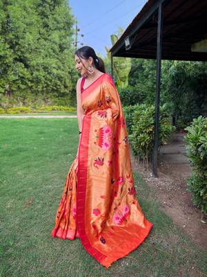 Yellow art silk  woven saree 2